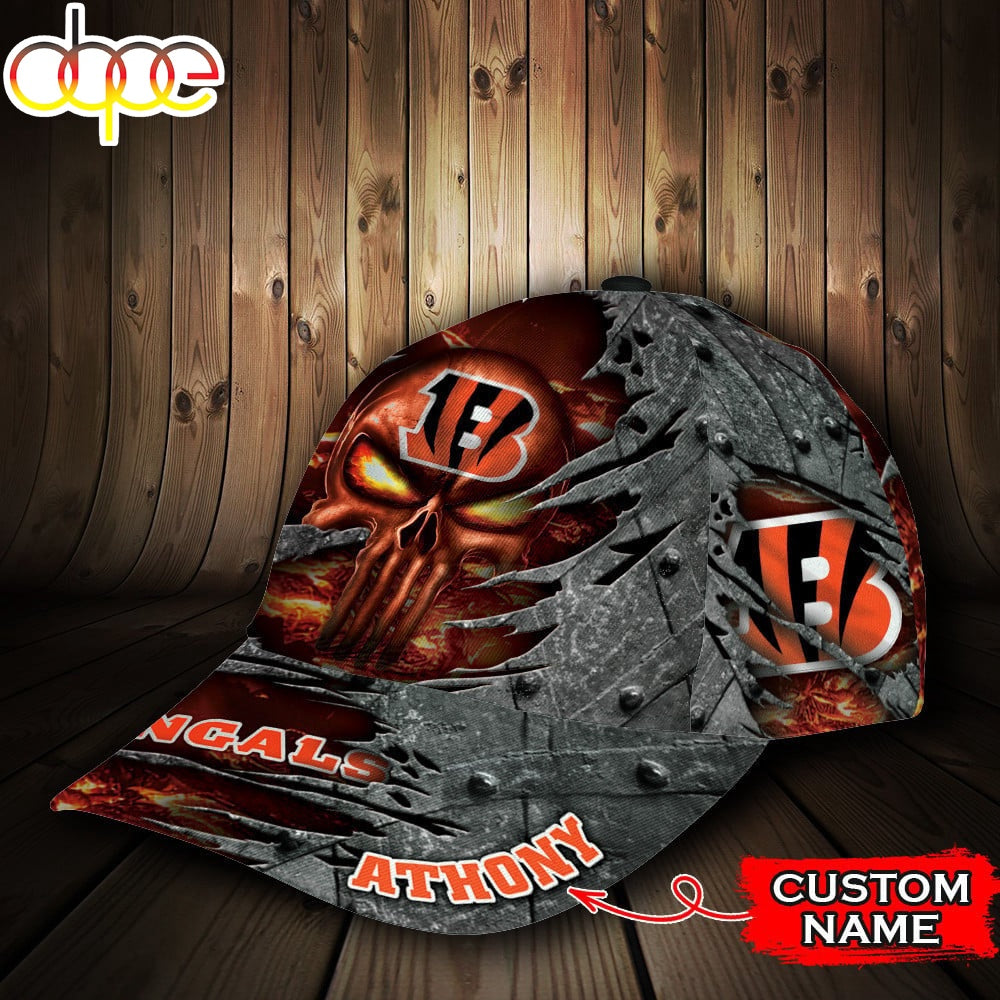 Custom Name NFL Cincinnati Bengals Skull All Over Print 3D Classic Cap