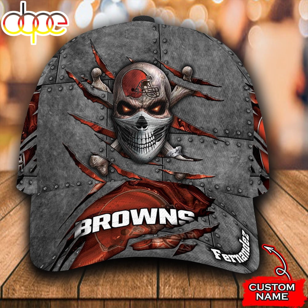 Custom Name NFL Cleveland Browns Skull All Over Print 3D Classic Cap