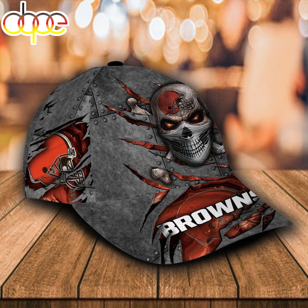 Custom Name NFL Cleveland Browns Skull All Over Print 3D Classic Cap