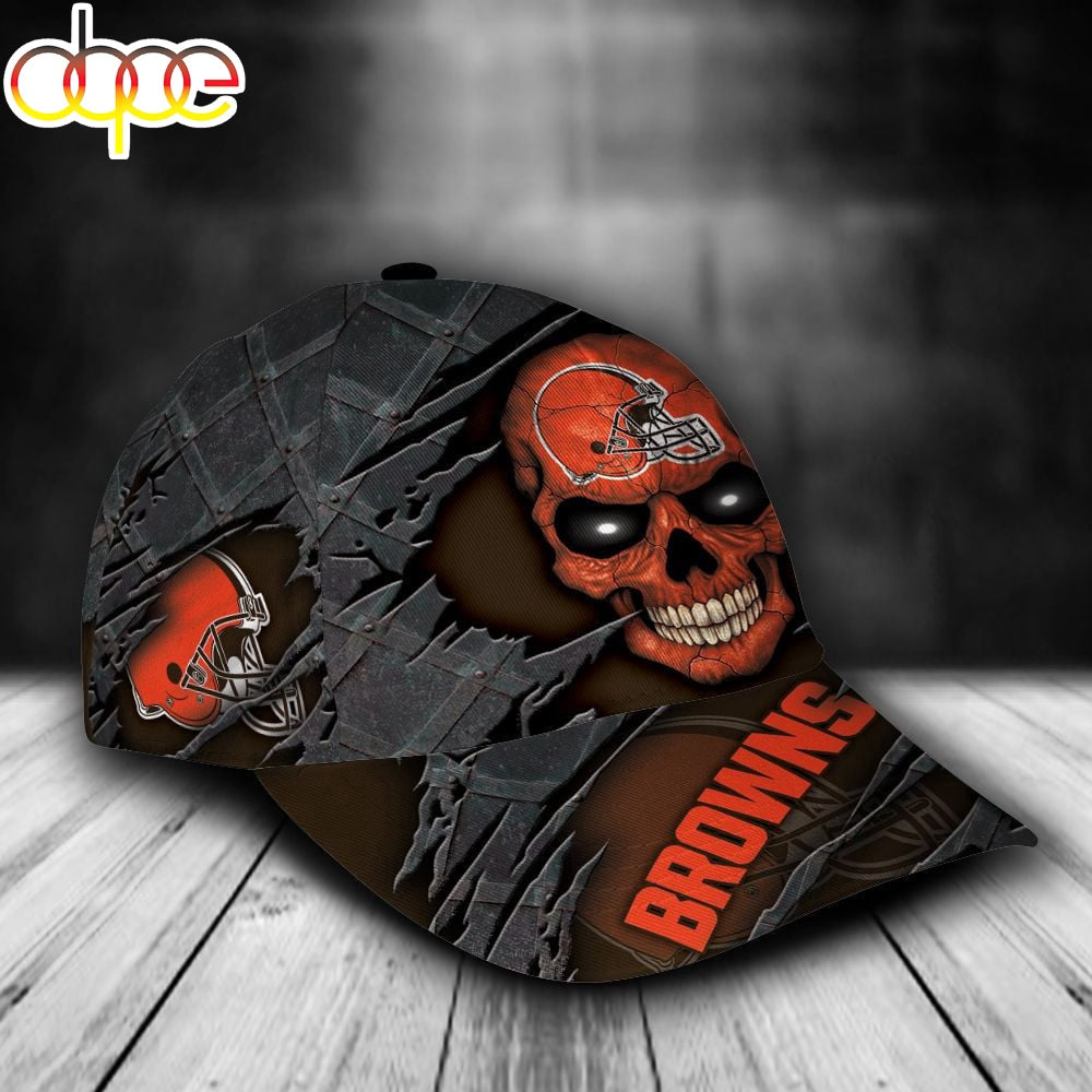 Custom Name NFL Cleveland Browns Skull All Over Print - Orange 3D Classic Cap