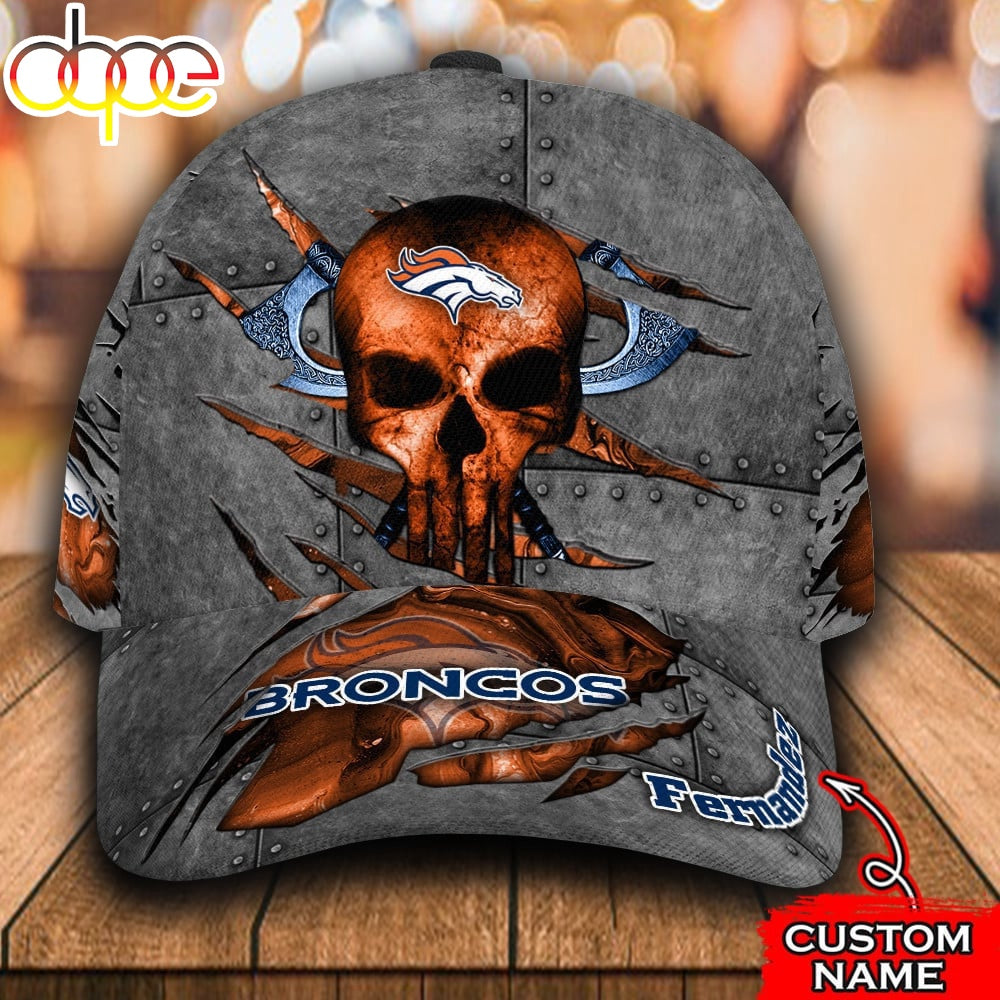 Custom Name NFL Denver Broncos Skull All Over Print 3D Classic Cap