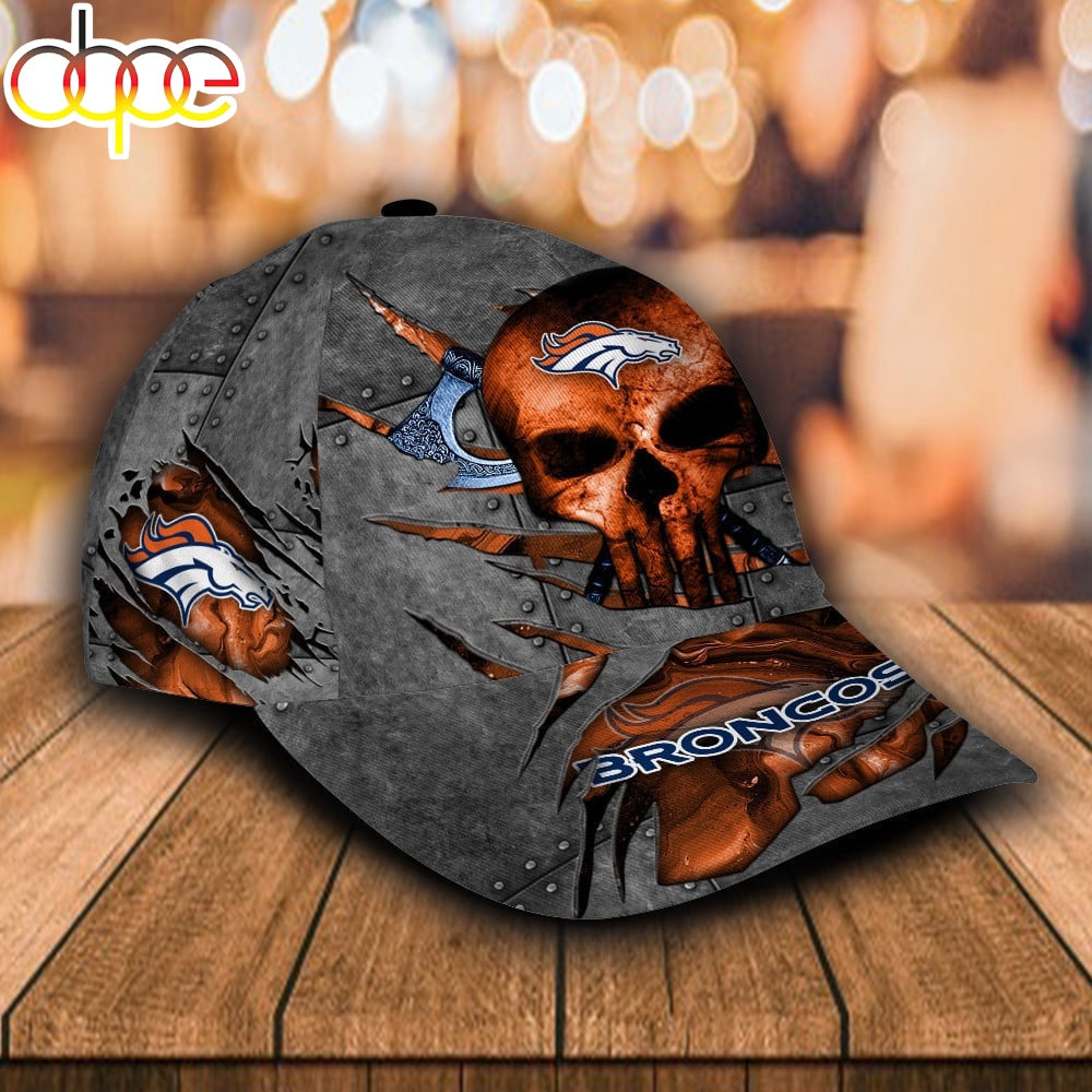 Custom Name NFL Denver Broncos Skull All Over Print 3D Classic Cap