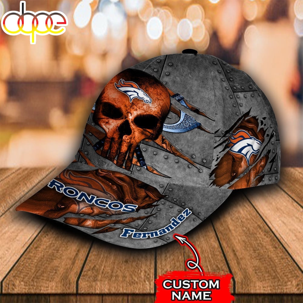 Custom Name NFL Denver Broncos Skull All Over Print 3D Classic Cap