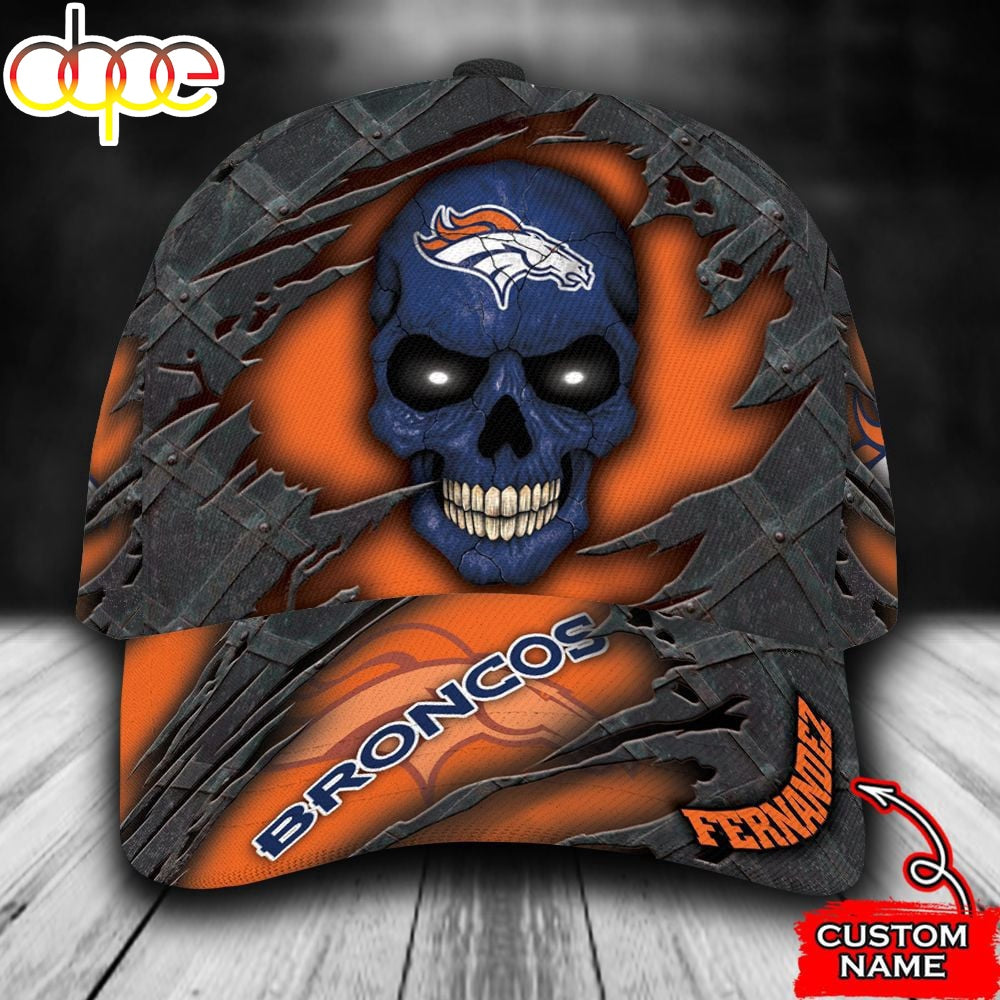 Custom Name NFL Denver Broncos Skull All Over Print - Orange 3D Classic Cap