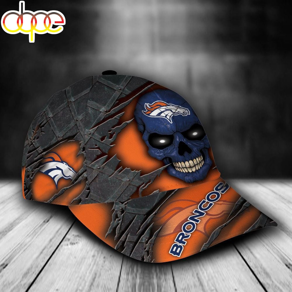 Custom Name NFL Denver Broncos Skull All Over Print - Orange 3D Classic Cap