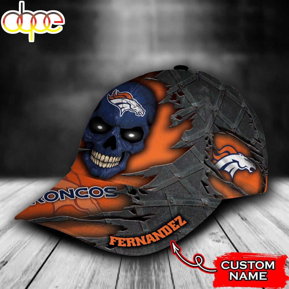 Custom Name NFL Denver Broncos Skull All Over Print - Orange 3D Classic Cap