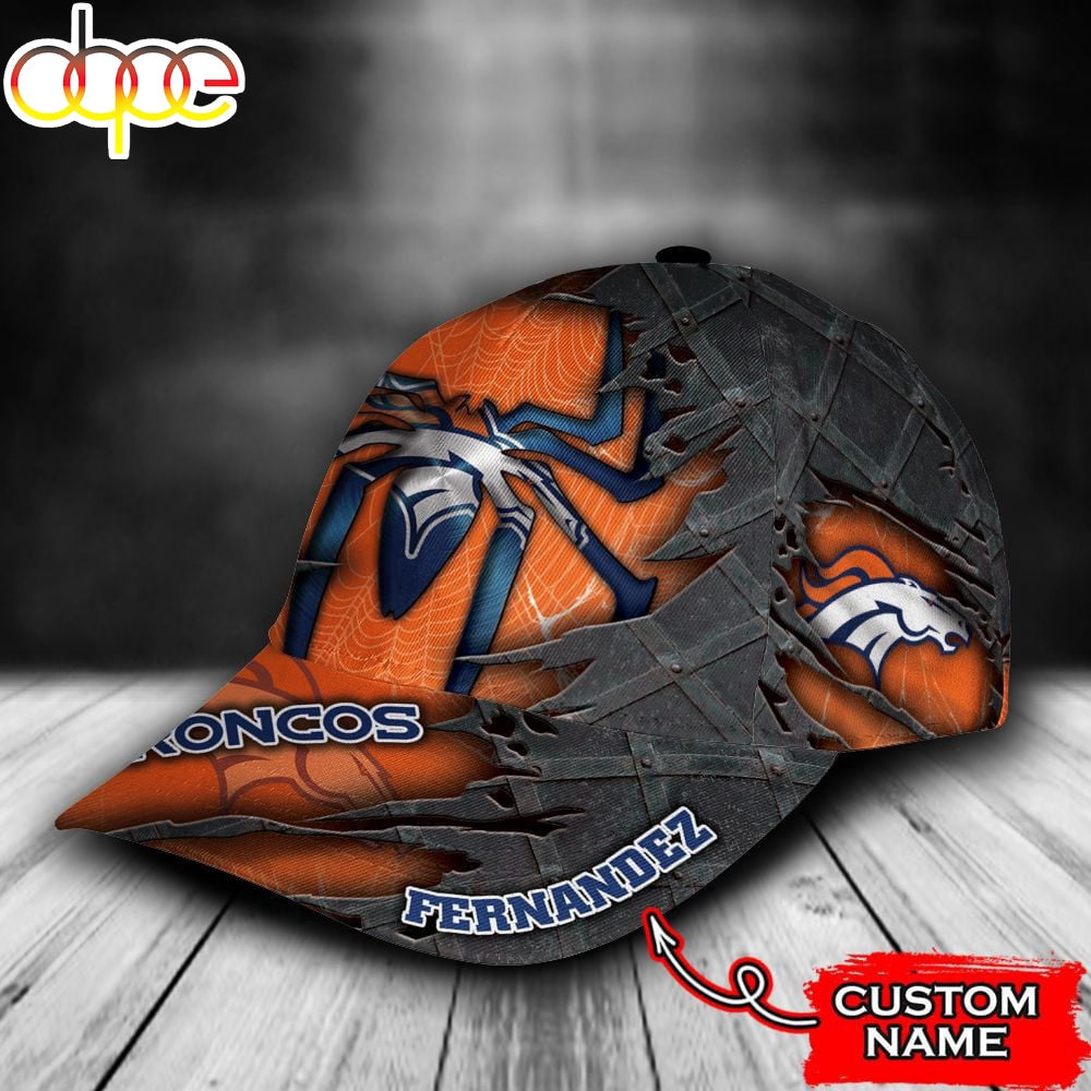 Custom Name NFL Denver Broncos Spider Man All Over Print - Orange 3D Classic Cap