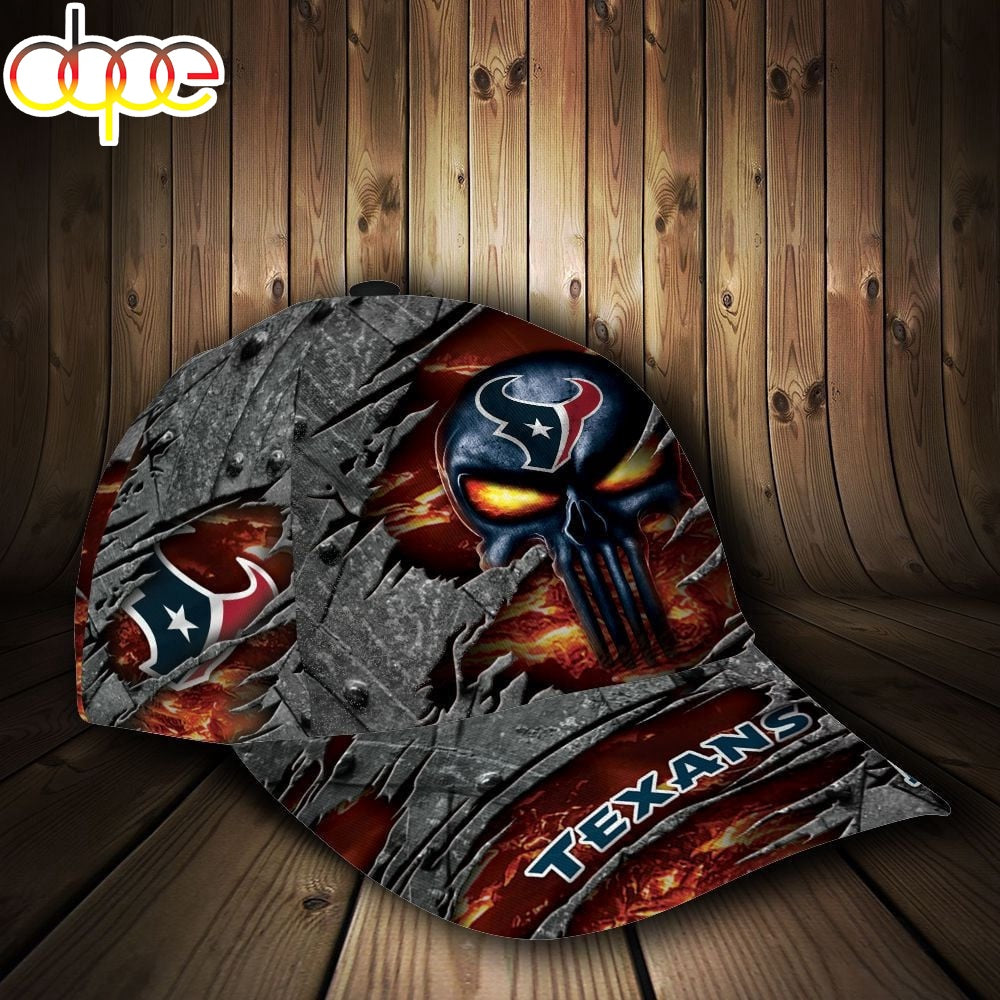 Custom Name NFL Houston Texans The Punisher Skull All Over Print 3D Classic Cap