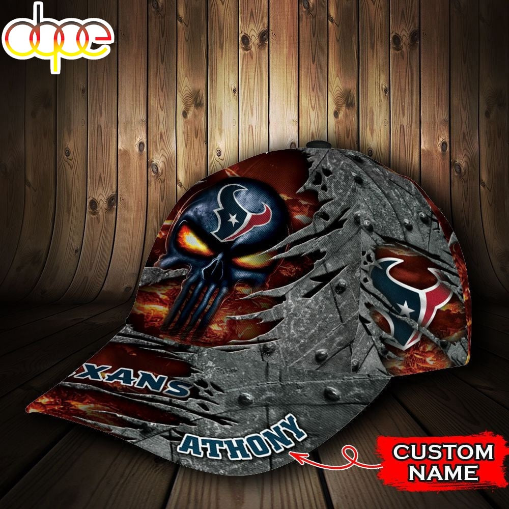 Custom Name NFL Houston Texans The Punisher Skull All Over Print 3D Classic Cap