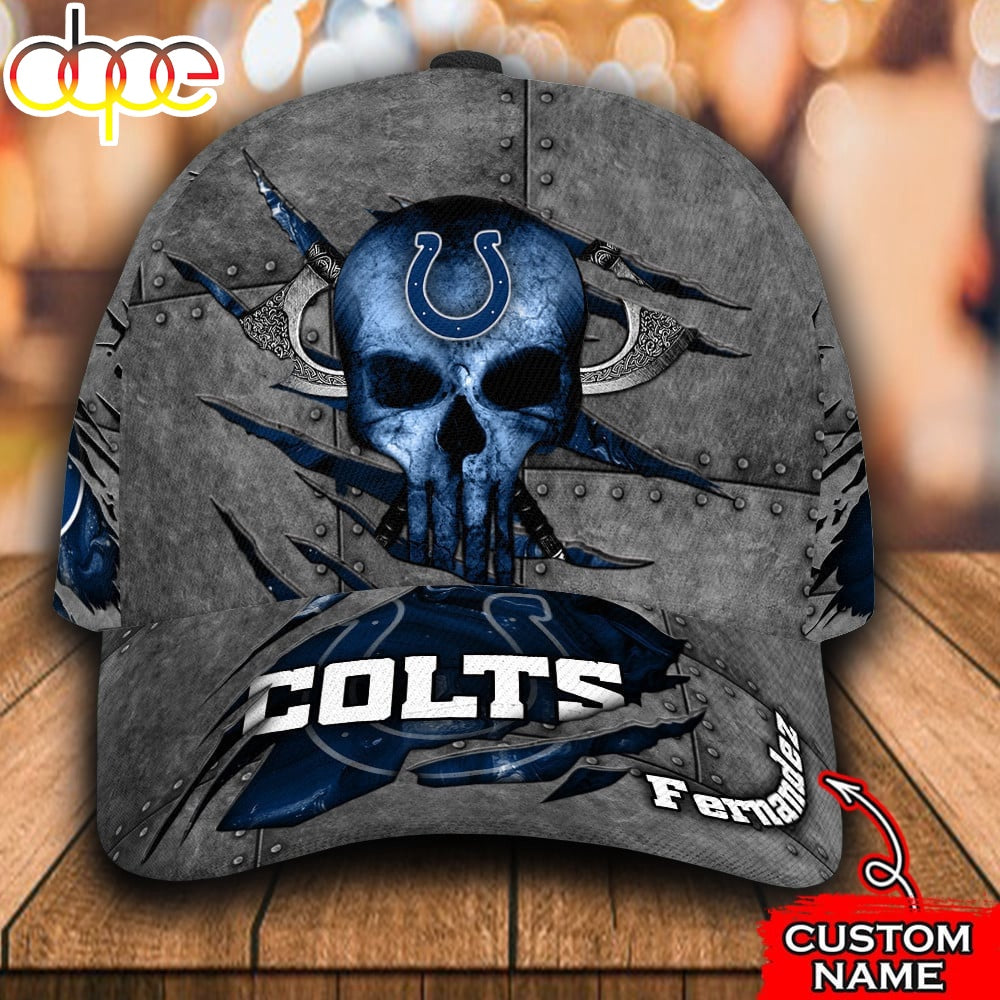 Custom Name NFL Indianapolis Colts The Punisher Skull All Over Print 3D Classic Cap