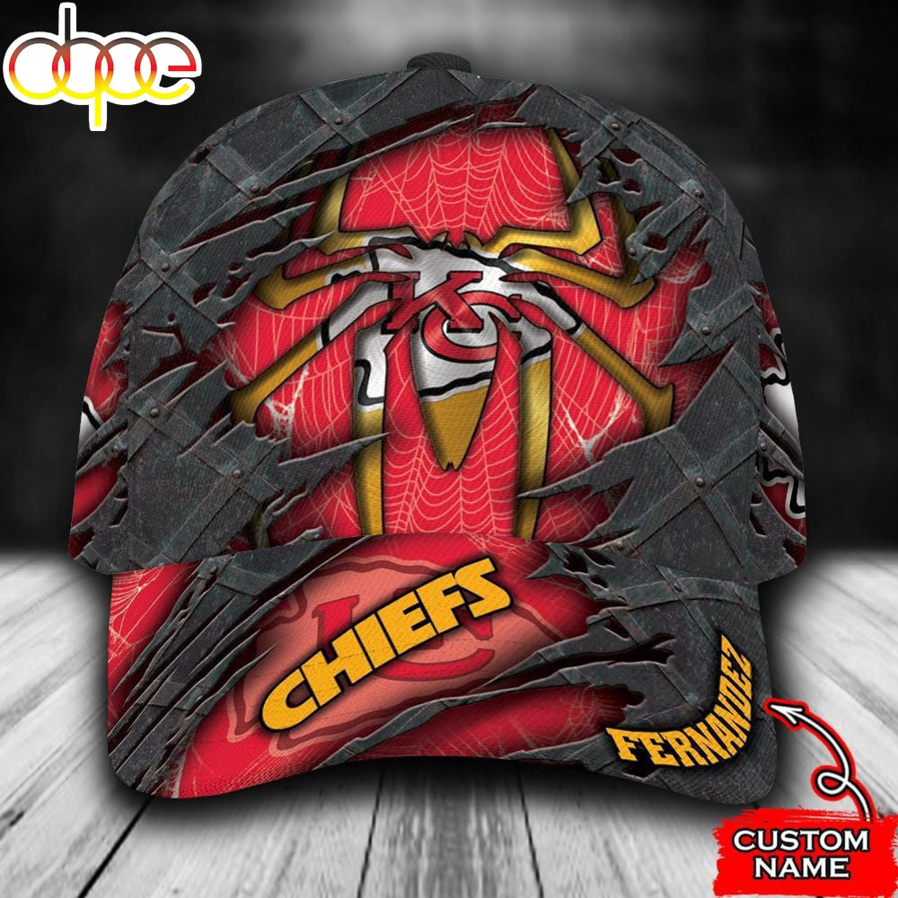 Custom Name NFL Kansas City Chiefs Spider Man All Over Print 3D Classic Cap