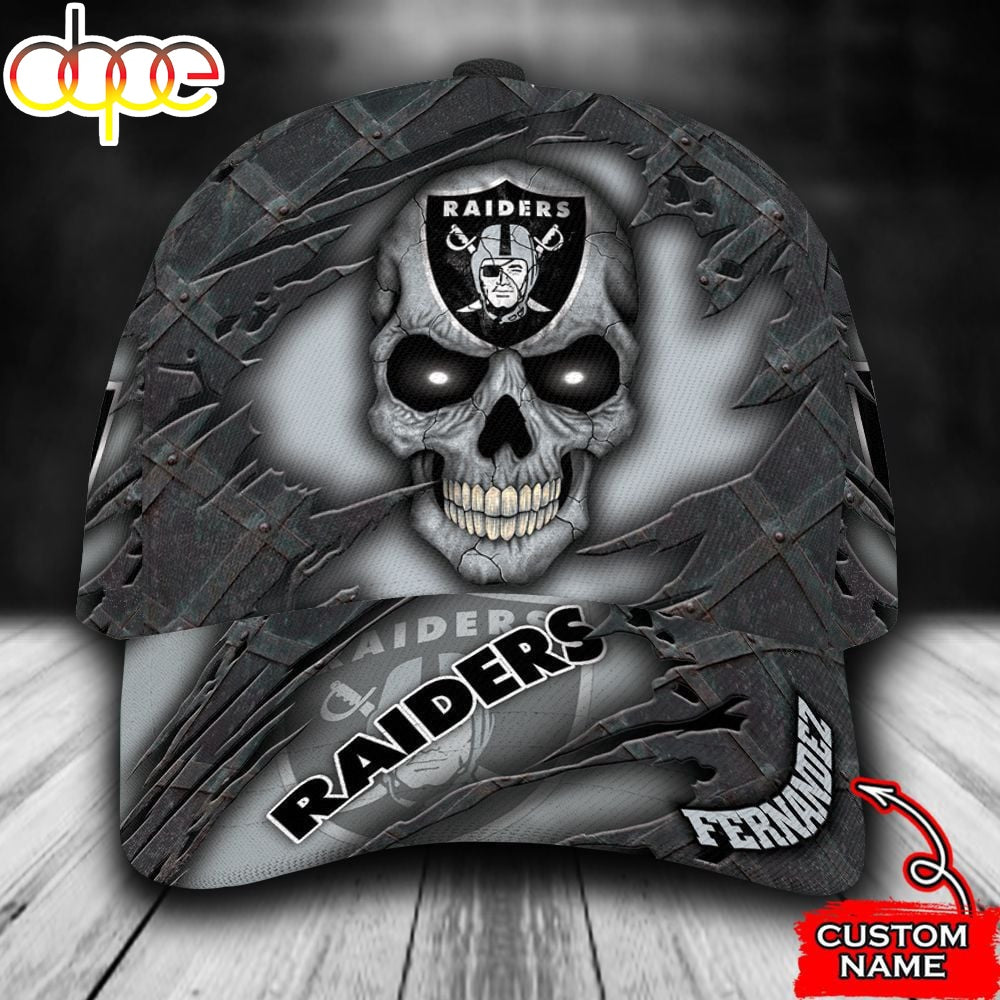 Custom Name NFL Las Vegas Raiders Skull Rivet Pattern All Over Print 3D Classic Cap