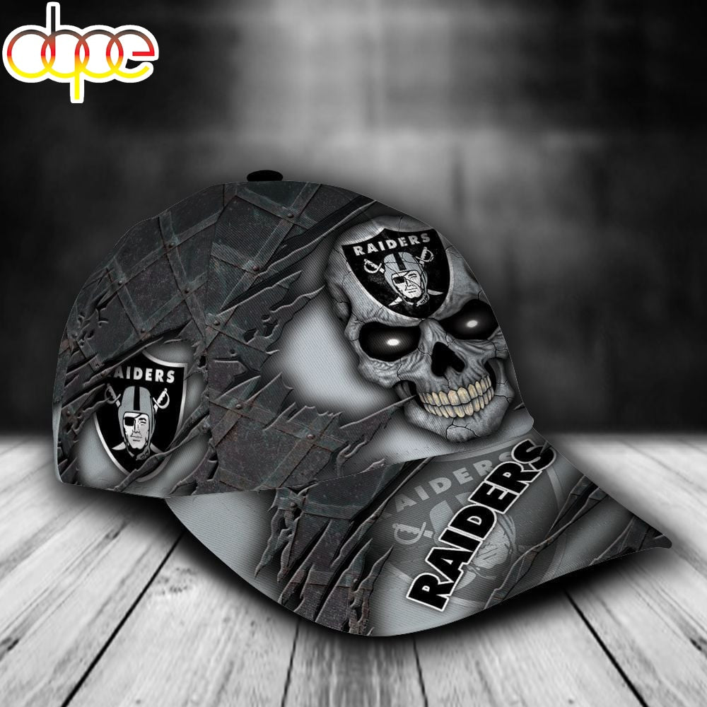 Custom Name NFL Las Vegas Raiders Skull Rivet Pattern All Over Print 3D Classic Cap