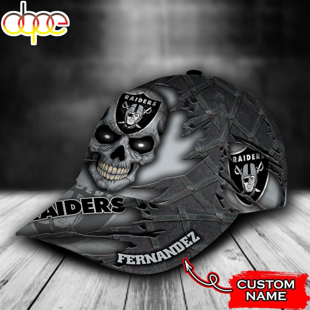 Custom Name NFL Las Vegas Raiders Skull Rivet Pattern All Over Print 3D Classic Cap