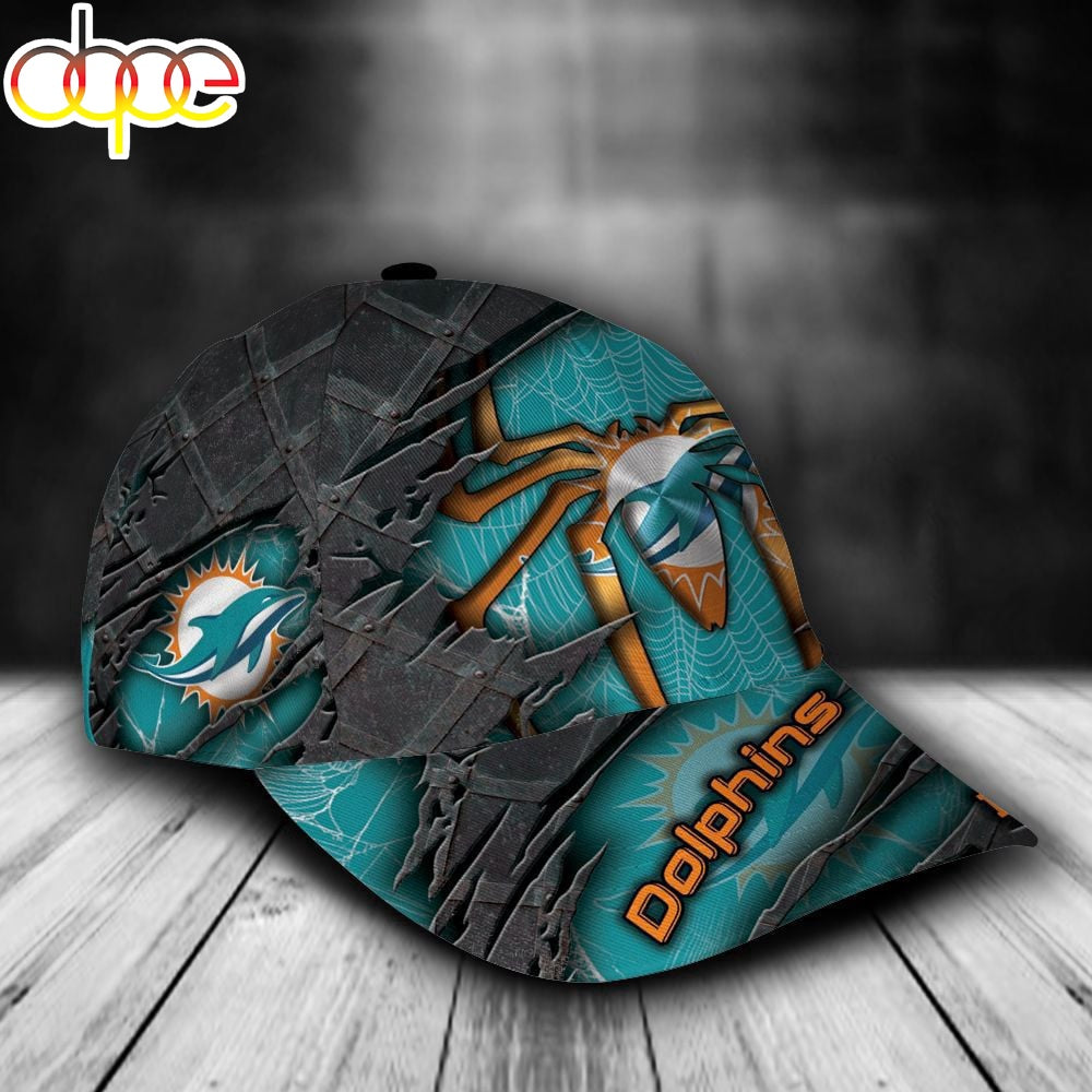 Custom Name NFL Miami Dolphins Spider Man All Over Print - Cyan 3D Classic Cap