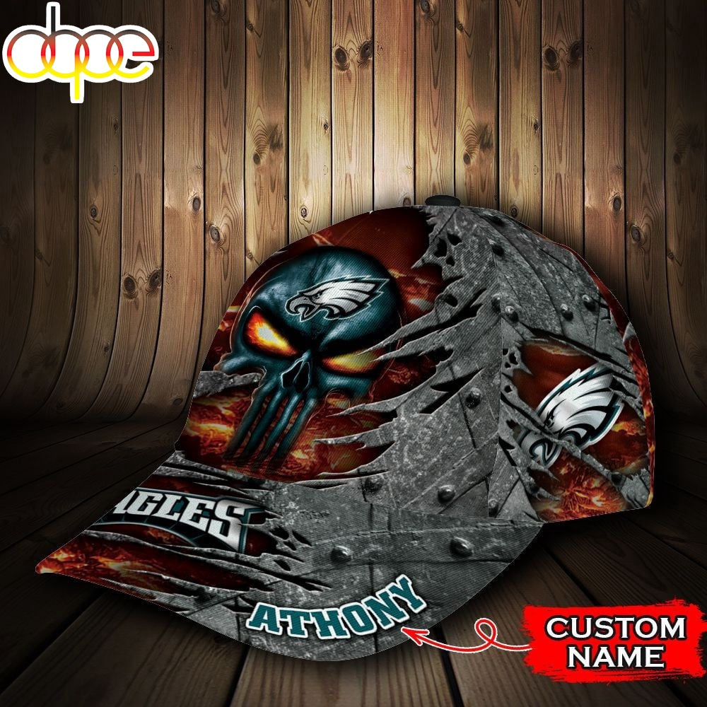 Custom Name NFL Philadelphia Eagles Skull All Over Print 3D Classic Cap
