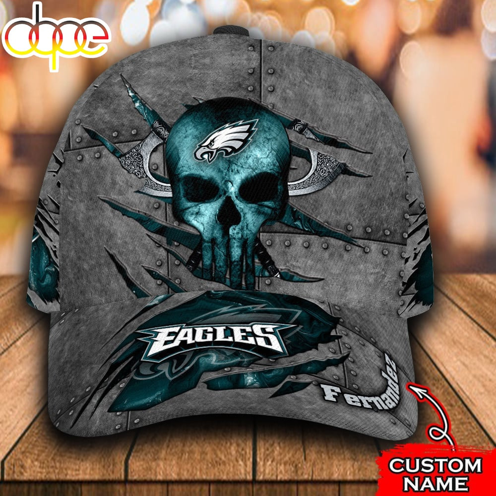 Custom Name NFL Philadelphia Eagles The Punisher Skull All Over Print 3D Classic Cap