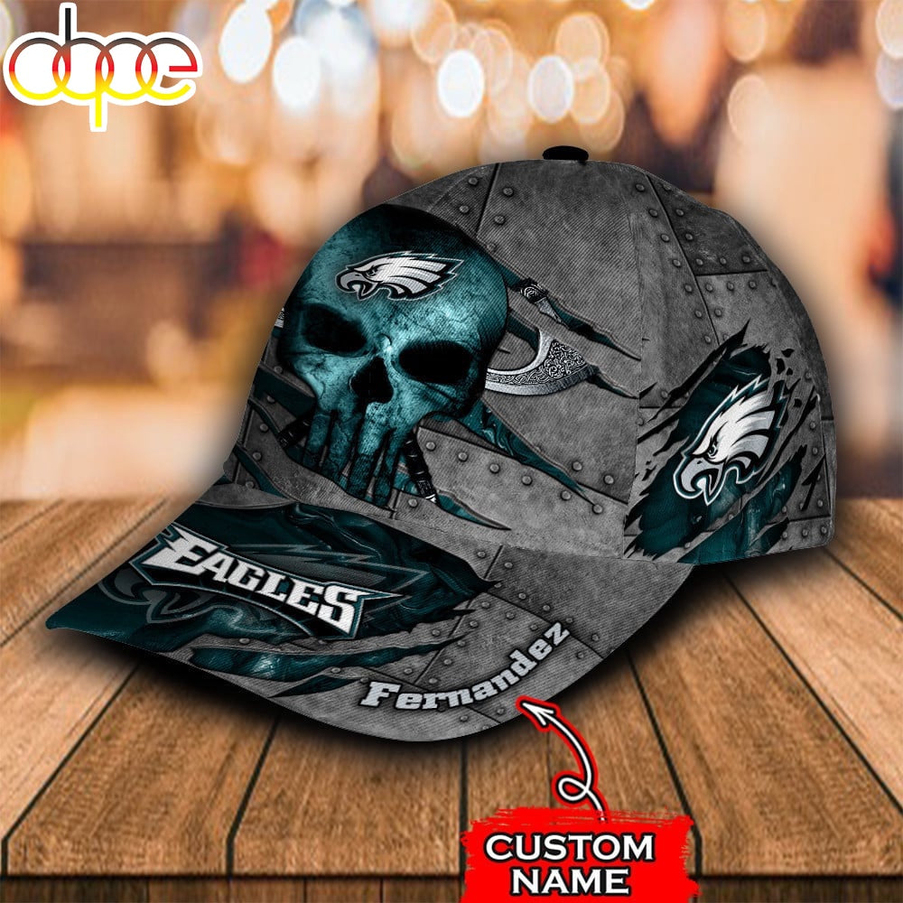 Custom Name NFL Philadelphia Eagles The Punisher Skull All Over Print 3D Classic Cap