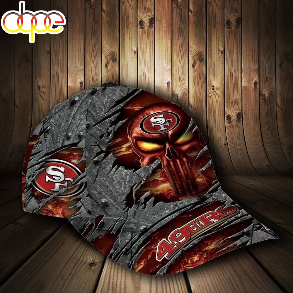 Custom Name NFL San Francisco 49Ers Skull All Over Print 3D Classic Cap