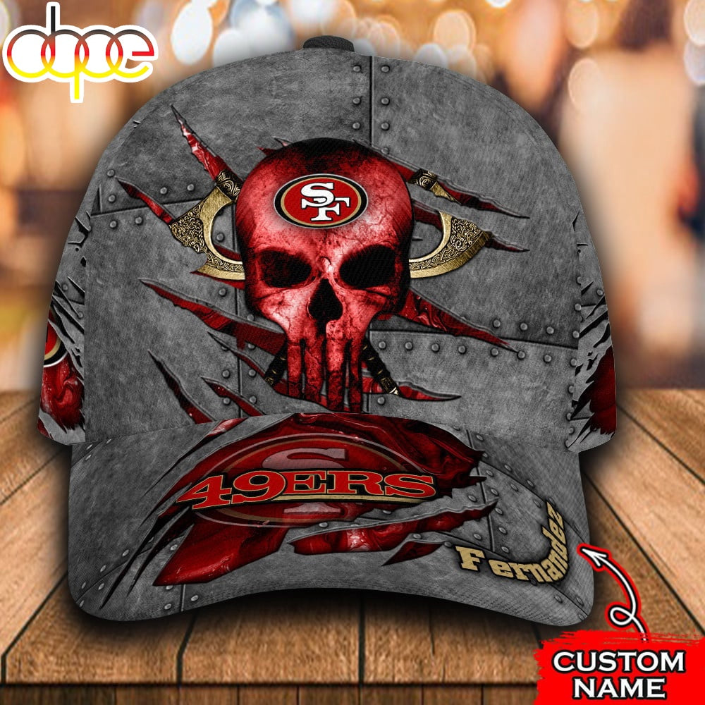 Custom Name NFL San Francisco 49ers Skull Rivet Pattern All Over Print 3D Classic Cap