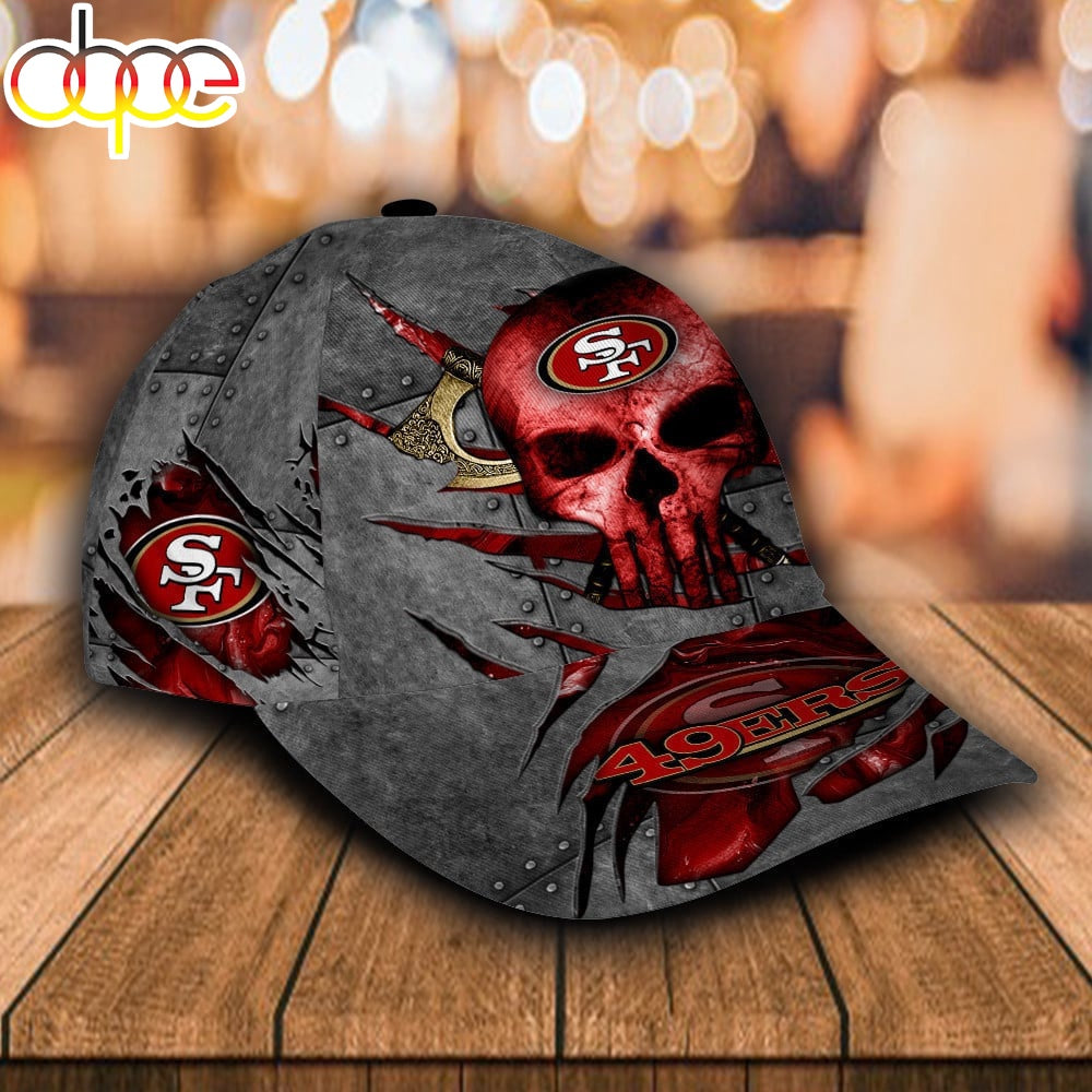 Custom Name NFL San Francisco 49ers Skull Rivet Pattern All Over Print 3D Classic Cap
