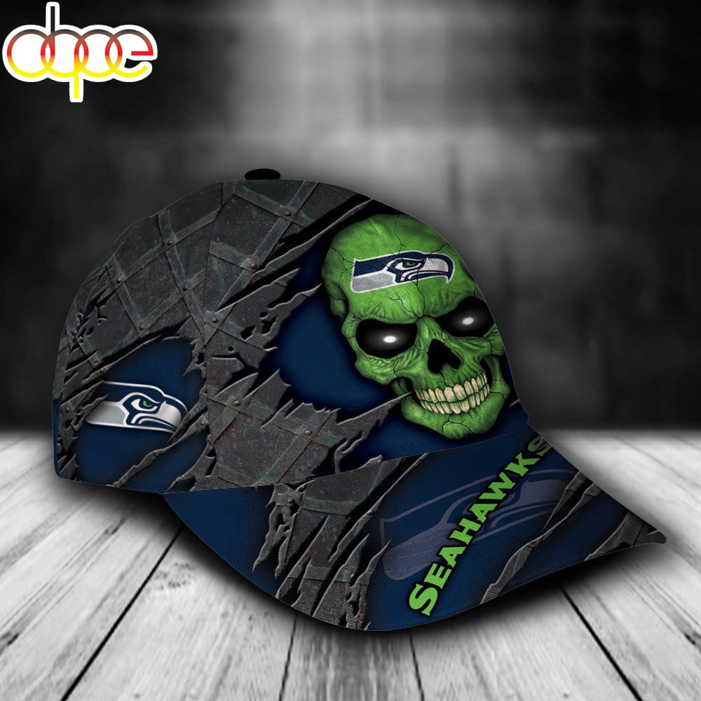 Custom Name NFL Seattle Seahawks Skull All Over Print 3D Classic Cap