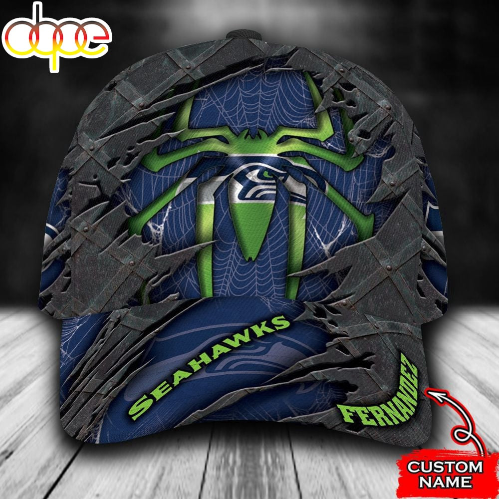 Custom Name NFL Seattle Seahawks Spider Man All Over Print 3D Classic Cap