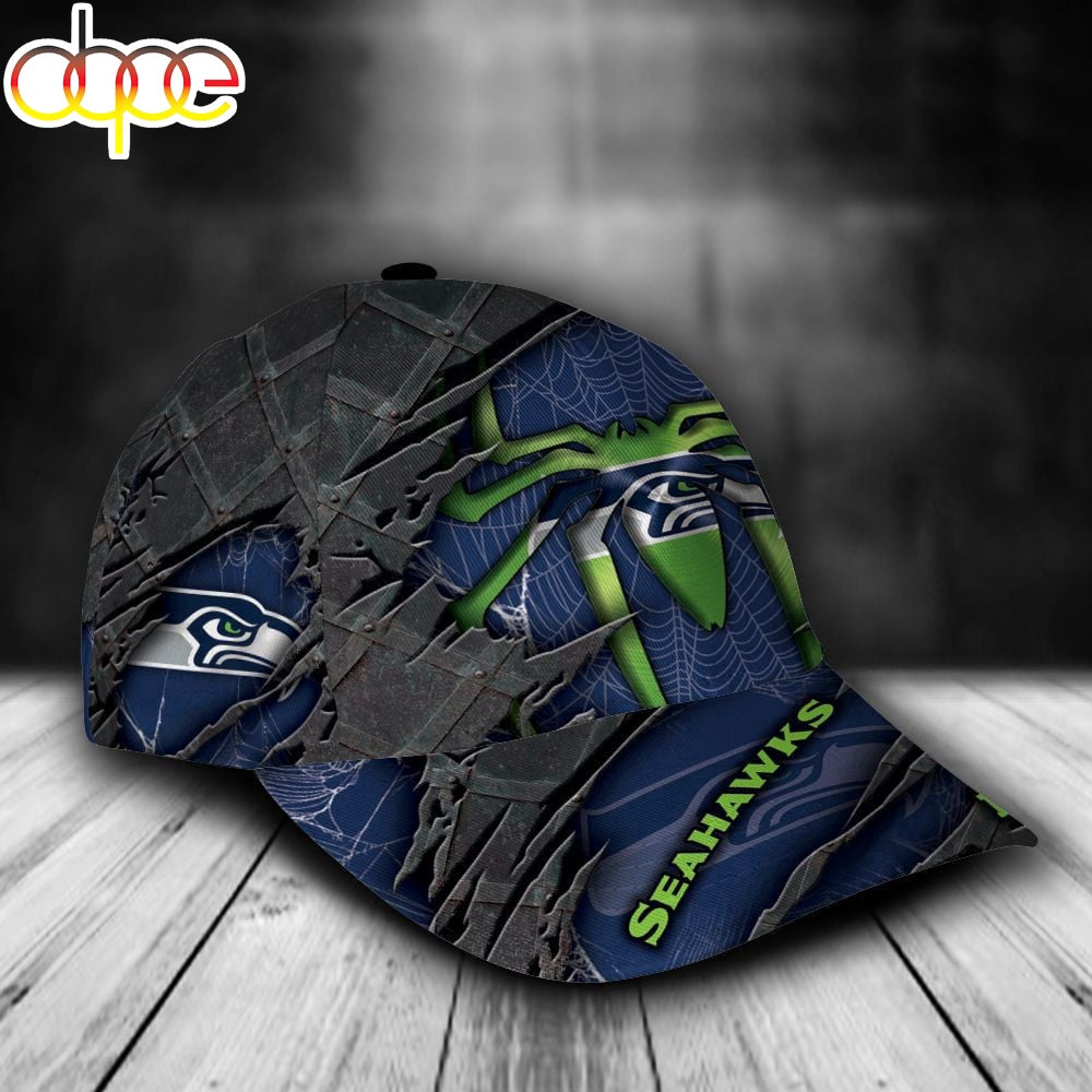 Custom Name NFL Seattle Seahawks Spider Man All Over Print 3D Classic Cap