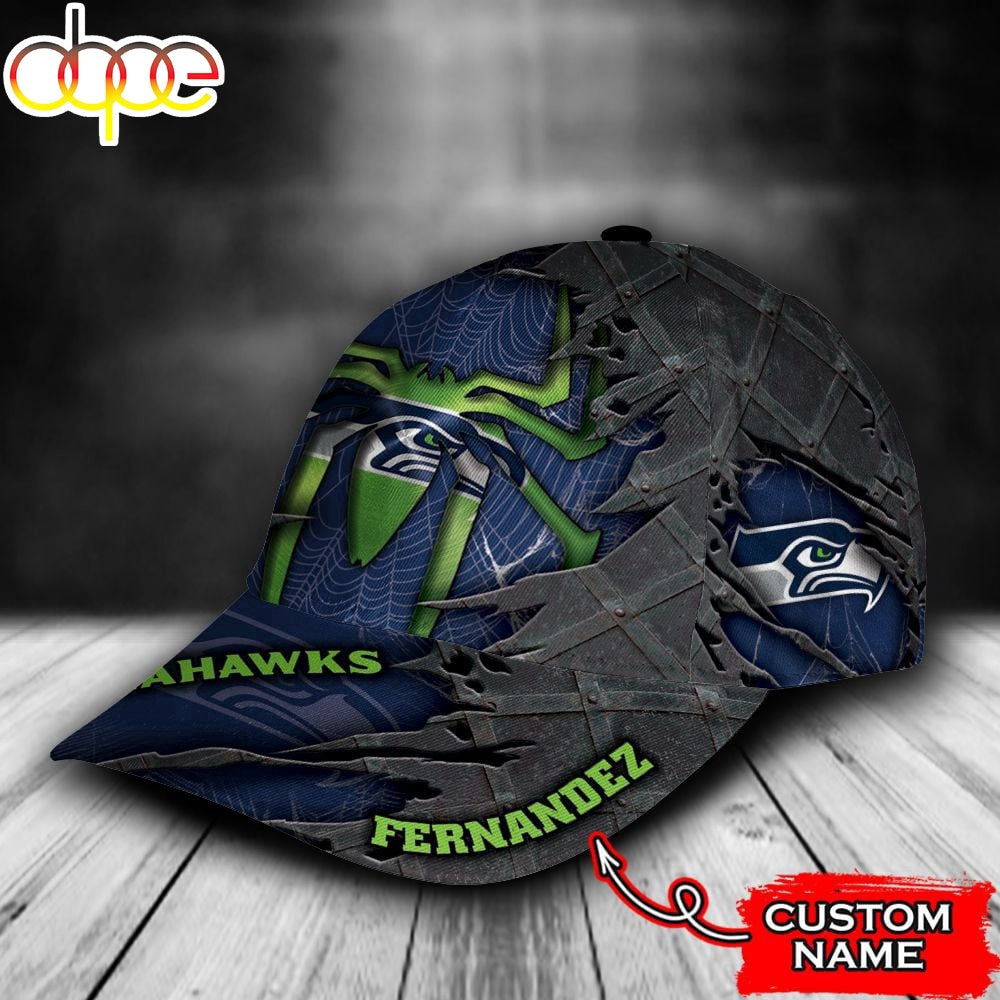 Custom Name NFL Seattle Seahawks Spider Man All Over Print 3D Classic Cap