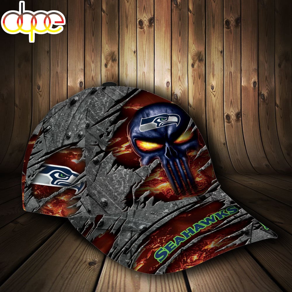 Custom Name NFL Seattle Seahawks The Punisher Skull All Over Print 3D Classic Cap