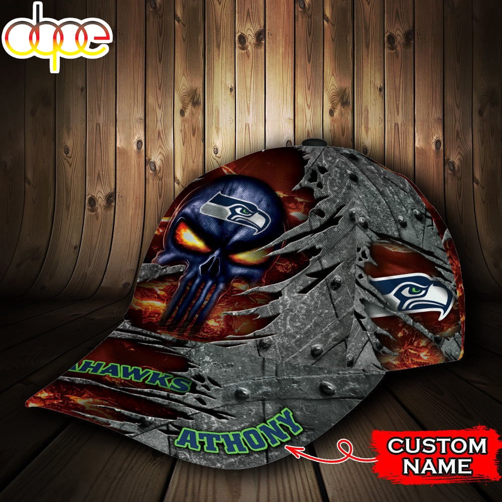 Custom Name NFL Seattle Seahawks The Punisher Skull All Over Print 3D Classic Cap