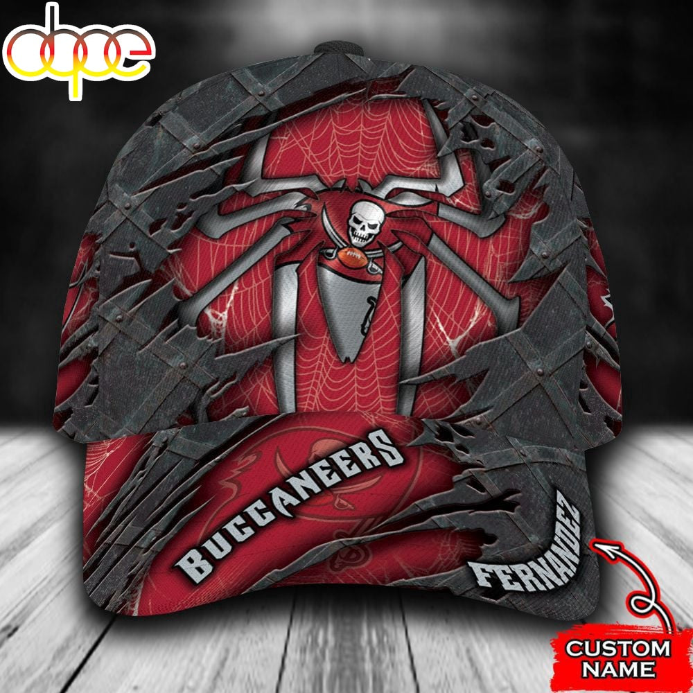 Custom Name NFL Tampa Bay Buccaneers Spider Web Rivet Pattern All Over Print 3D Classic Cap