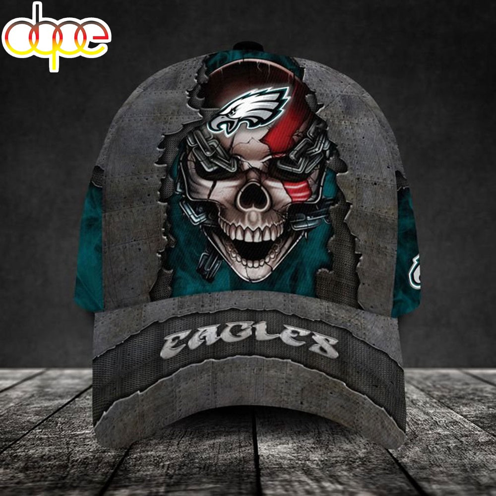 Custom Name Philadelphia Eagles NFL Skull Chain Baseball Classic Cap