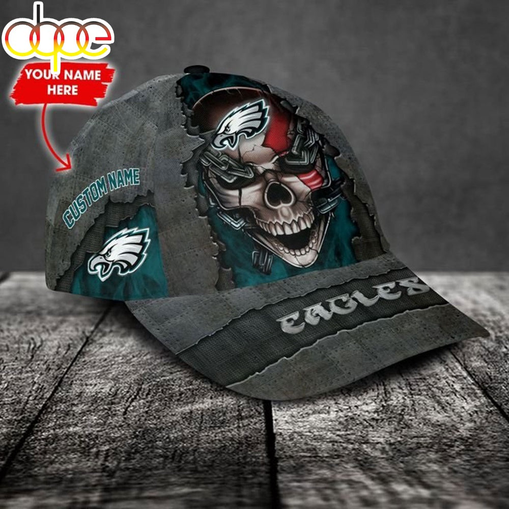 Custom Name Philadelphia Eagles NFL Skull Chain Baseball Classic Cap