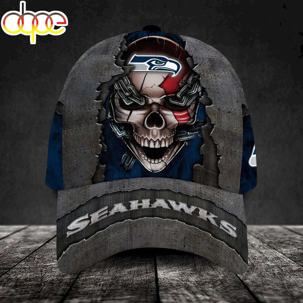Custom Name Seattle Seahawks NFL Skull Chain Baseball Classic Cap
