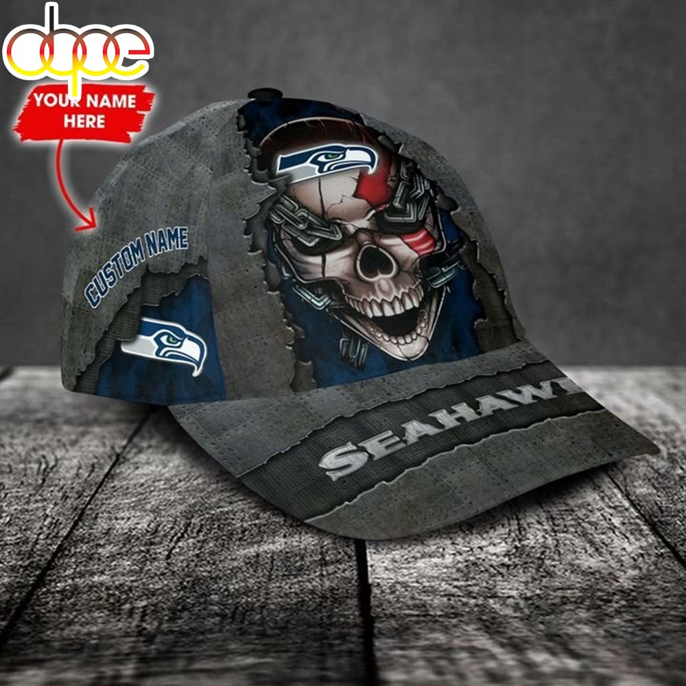 Custom Name Seattle Seahawks NFL Skull Chain Baseball Classic Cap