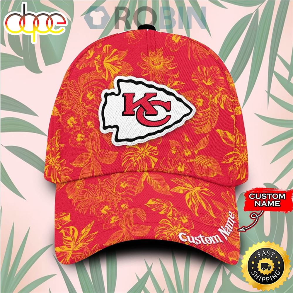 Custom Name Kansas City Chiefs Tropical Hawaiian Classic Baseball 3d Cap