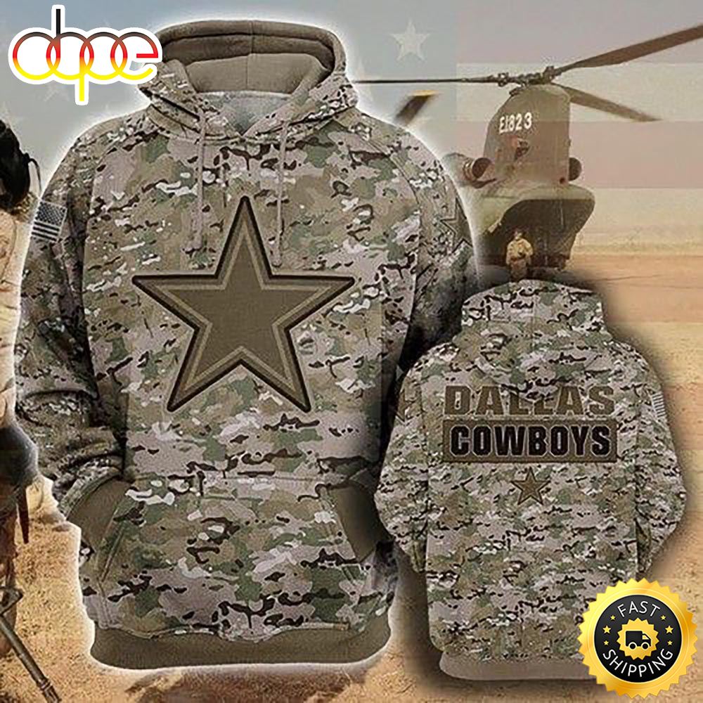 Dallas Cowboys Camourflage Veteran 3D Hoodie 3D Sweatshirt