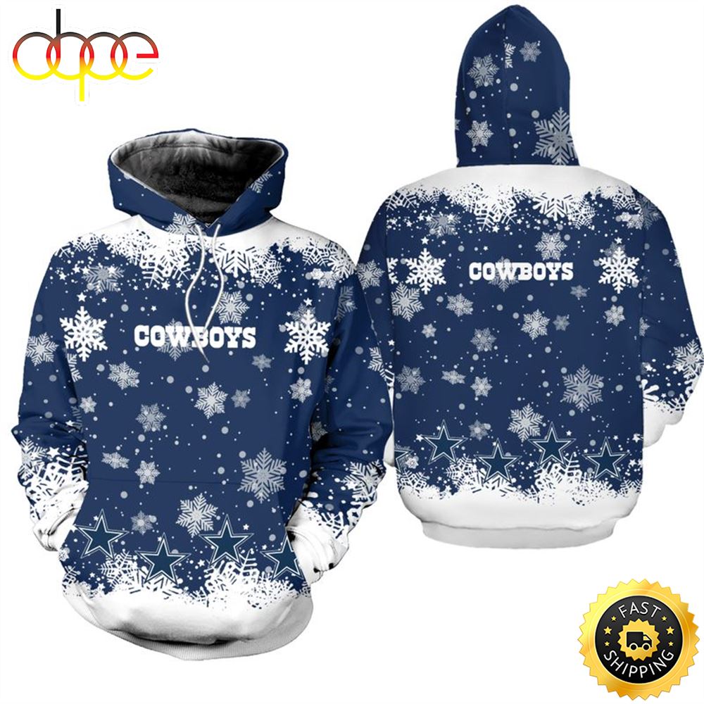Dallas Cowboys Christmas Pattern Snowflakes Football NFL All Over print Christmas Hoodie (2)