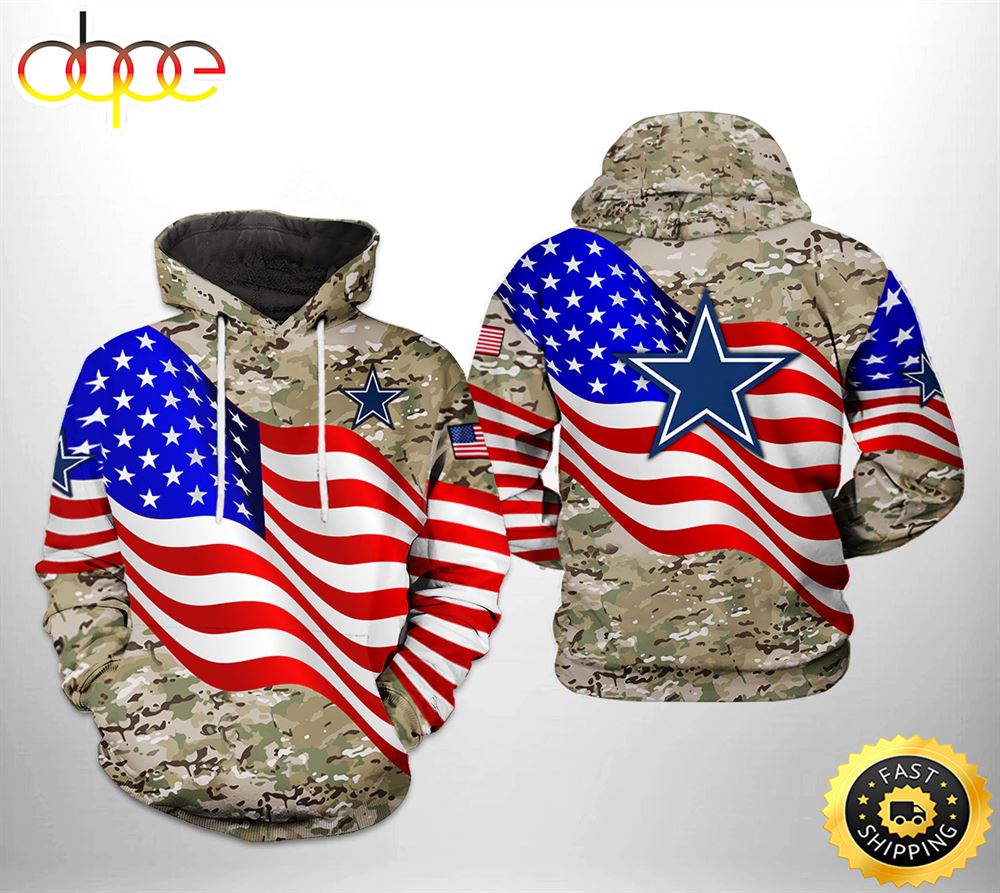 Dallas Cowboys NFL US Flag Camo Veteran Team 3D Printed HoodieZipper Hoodie