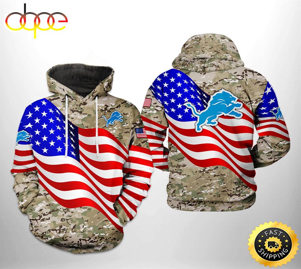 Detroit Lions NFL US Flag Camo Veteran Team 3D Printed HoodieZipper Hoodie