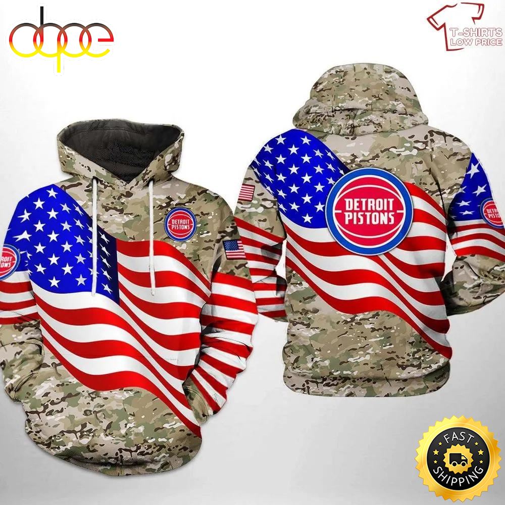 Detroit Pistons NBA US Flag Camo Veteran Team 3D Hoodie All Over Printed