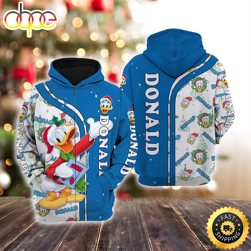 Donald Duck Blue Christmas Disney  Christmas Hoodie All Over Print Shirts