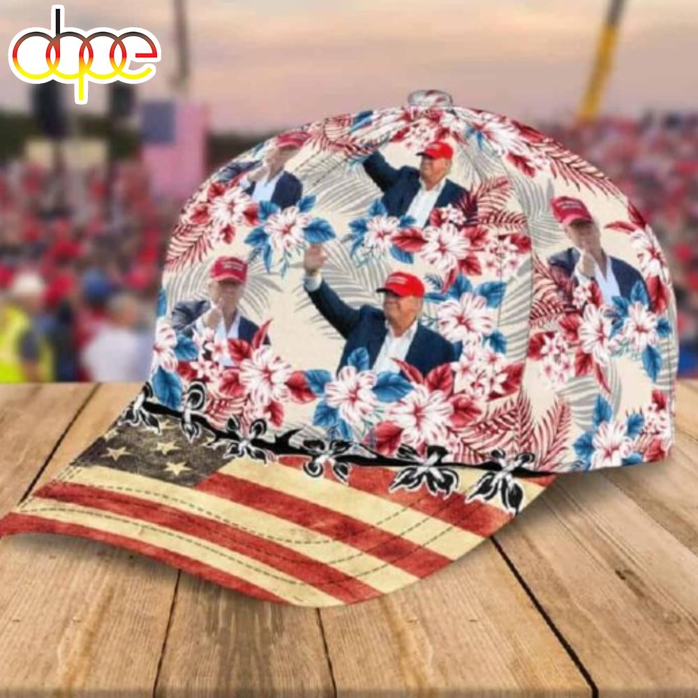 Donald Trump Face With Hawaiian Pattern Classic Cap