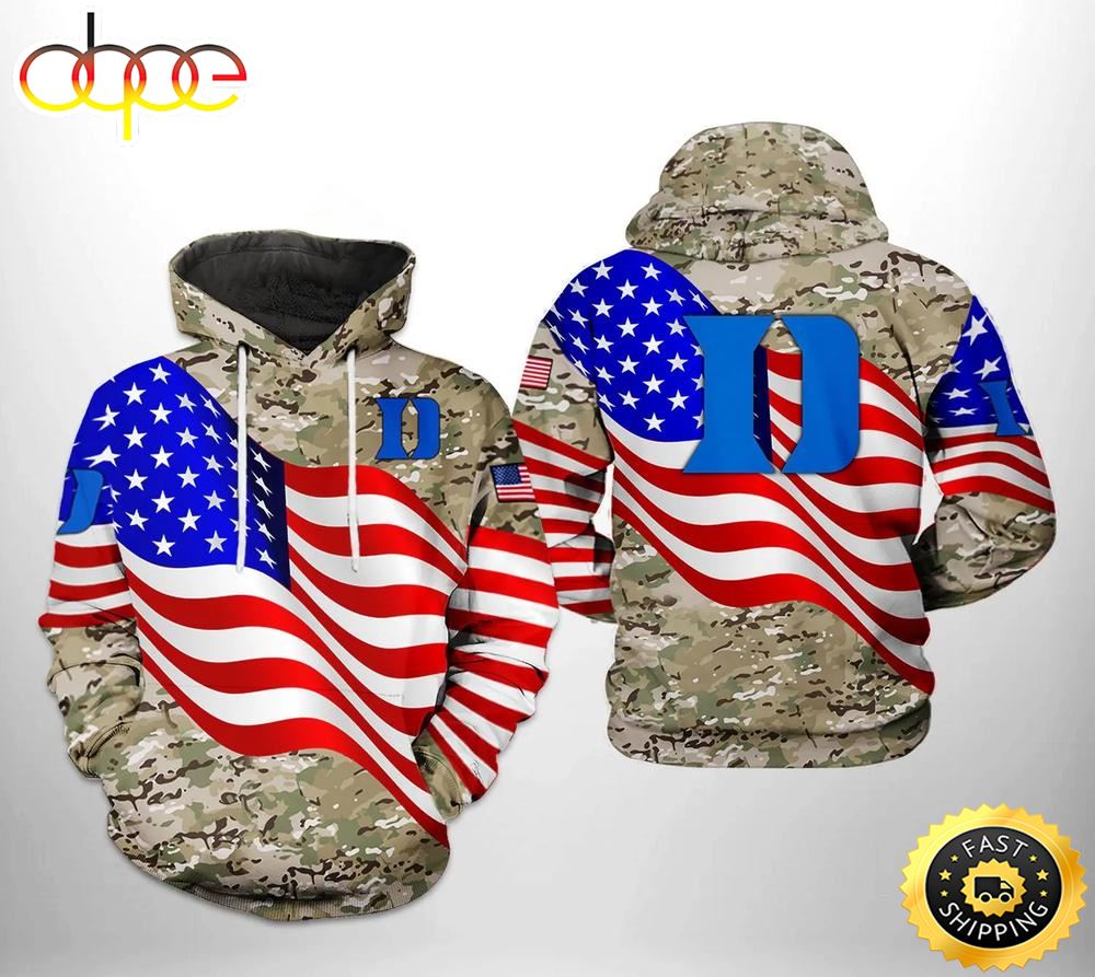 Duke Blue Devils US Flag Camo Veteran 3D Hoodie Duke Blue Devils Fan Gift Ideas