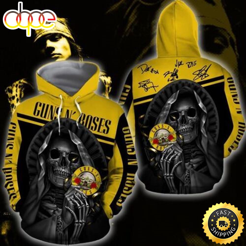 Fanmade Skull Signature Guns N' Roses Rock Band 3D Full Print Lightweight Hoodie