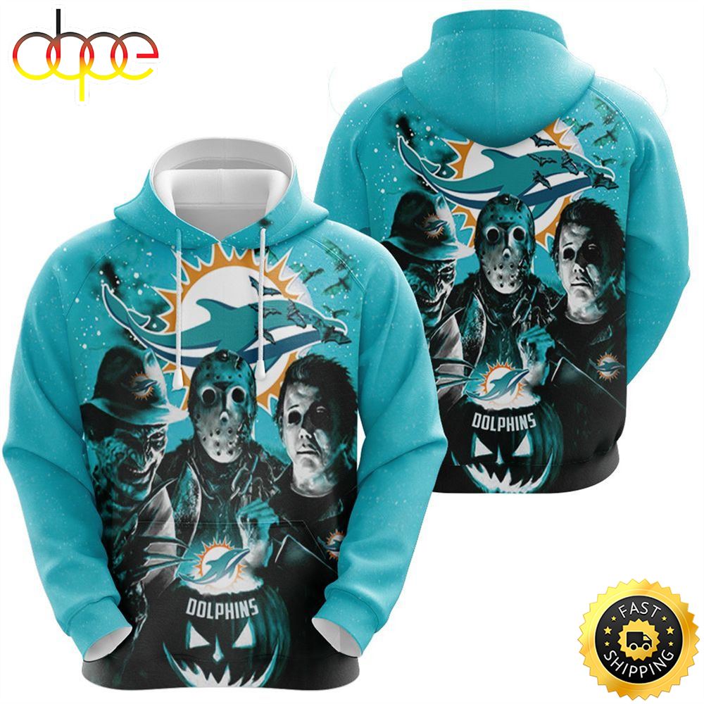 Freddy Jason Michael Myers Loves Dolphins Pumpkin Head Halloween Hoodie