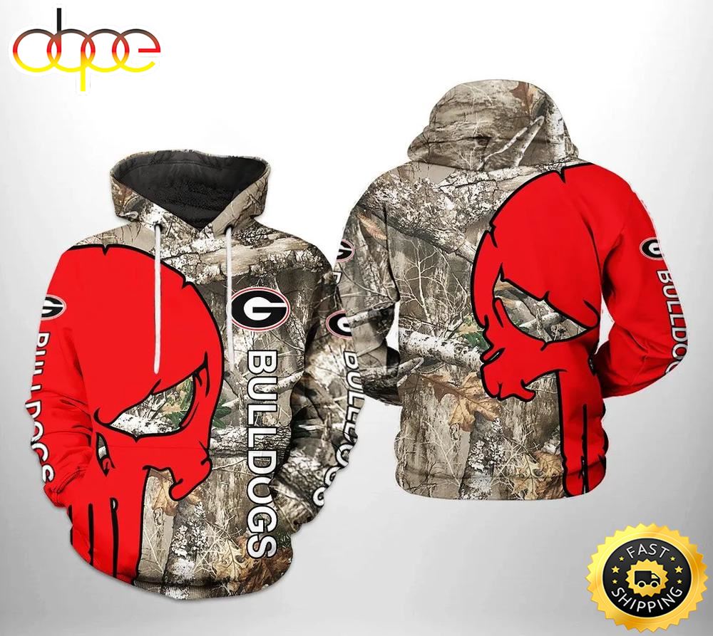 Georgia Bulldogs Camo Veteran Hunting and Skull Punisher 3D Hoodie Georgia Bulldogs Gifts For Him