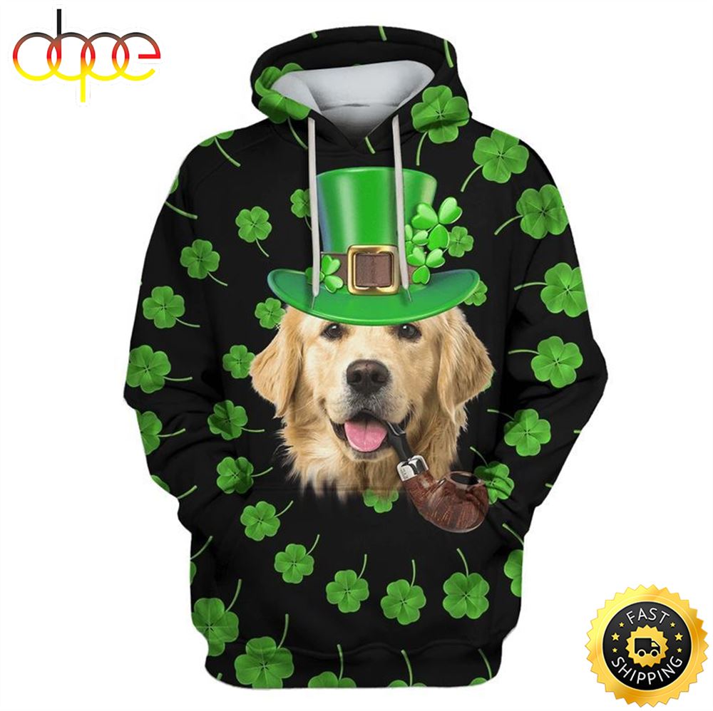 Golden Retriever Saint Patricks Day Happy Patrick's Day 3d Hoodie All Over Print Shirt