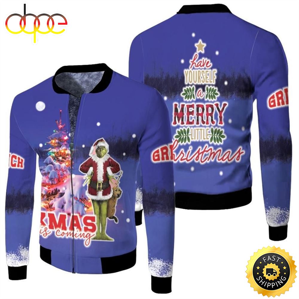 Grinch Christmas Coming Have Yourself A Merry Little Christmas Blue 3D Designed Allover Gift For Grinch Fans Christmas Fans Bomber Jacket